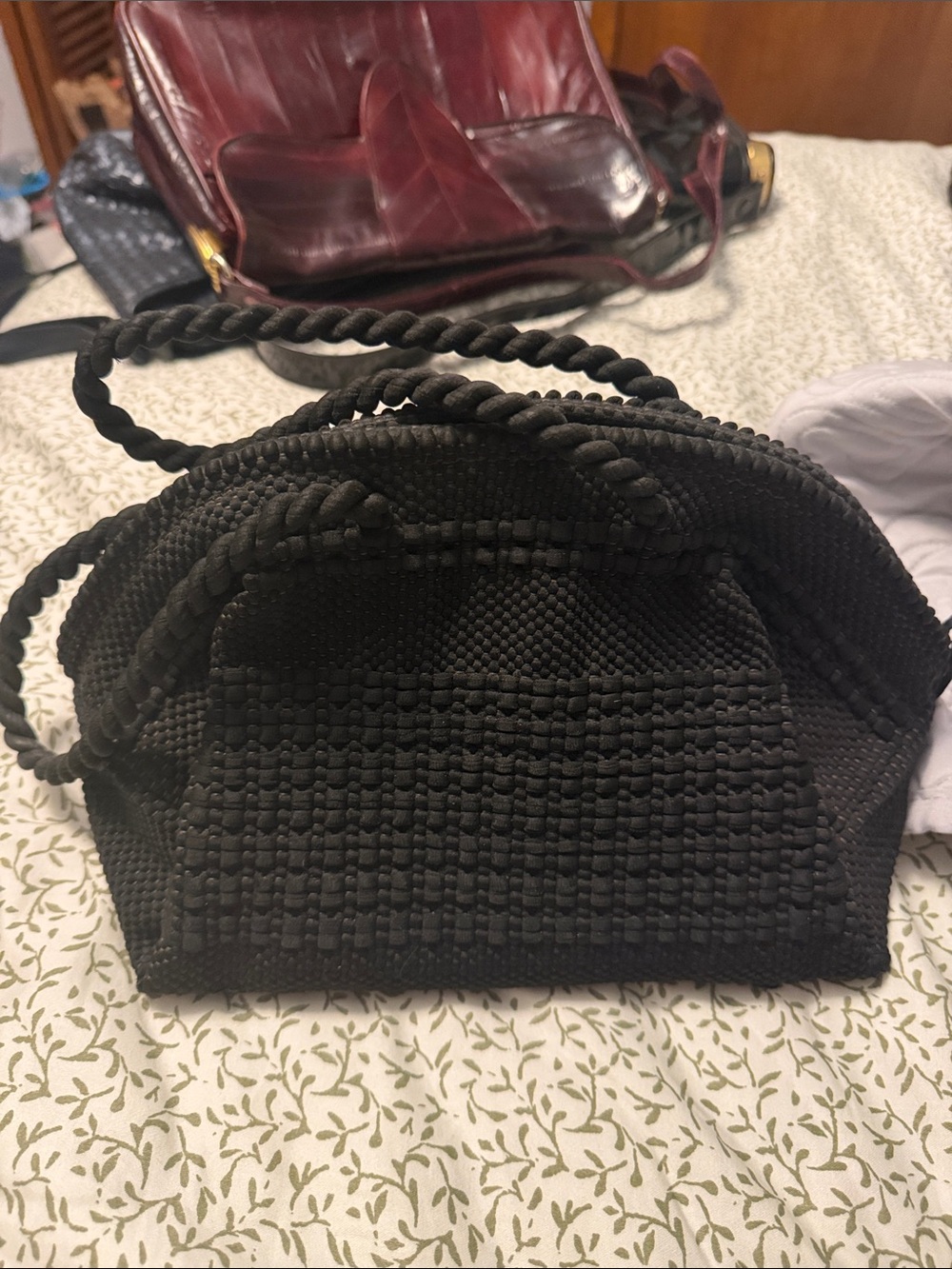 Vintage Black Woven Top-Handle Women's Bag